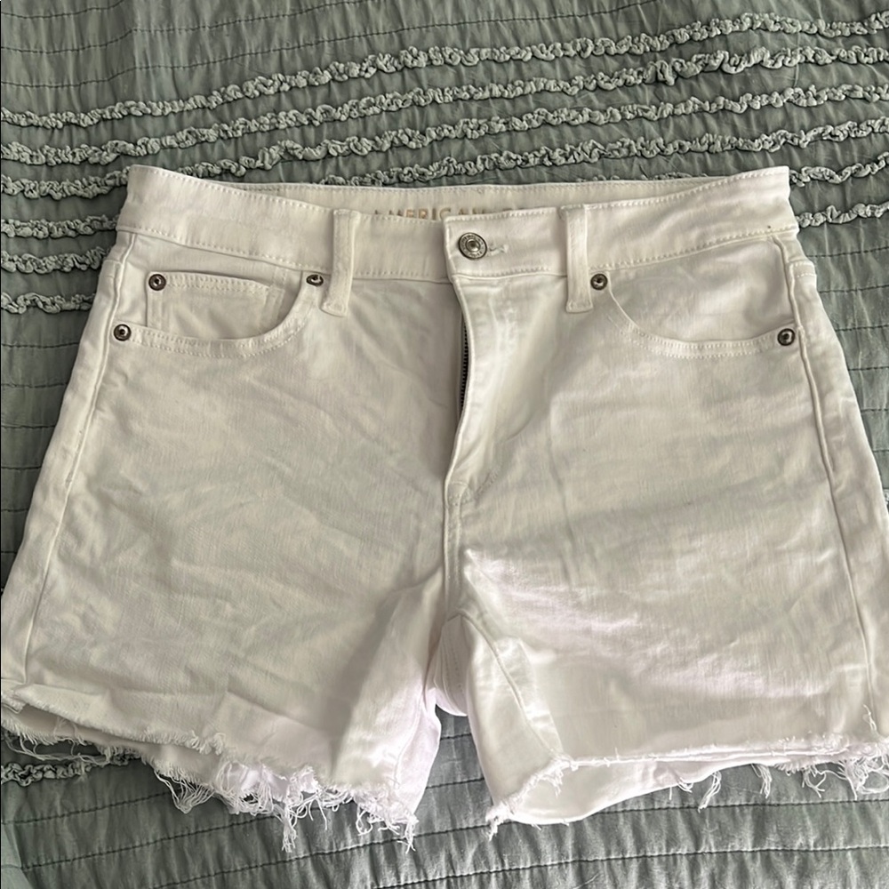 American Eagle Outfitters White Jean Shorts with Frayed Hem